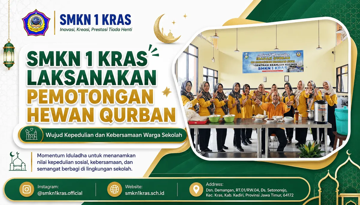 SMKN 1 Kras Laksanakan Pemotongan Hewan Qurban, Wujud Kepedulian dan Kebersamaan Warga Sekolah