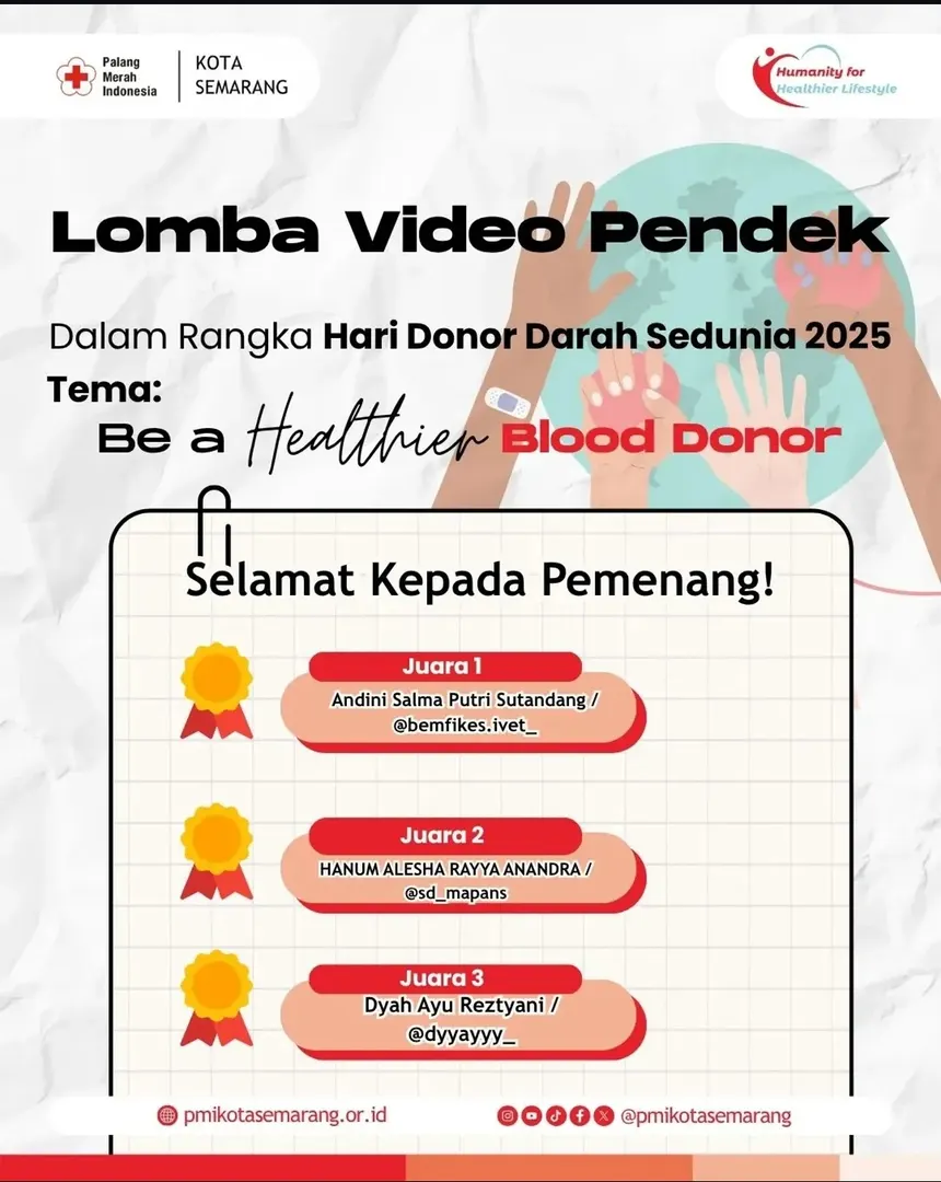SELAMAT JUARA 3 LOMBA VIDIO DONOR DARAH YANG DIADAKAN OLEH PMI KOTA SEMARANG